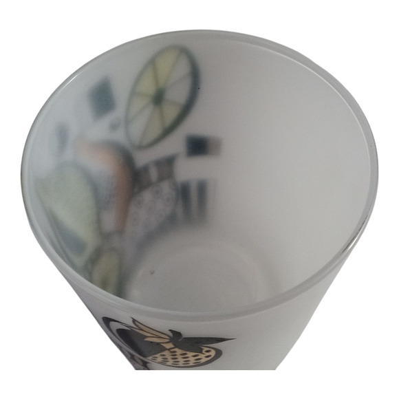 One Vtg MCM Georges Briard Fruit Black Gold Frosted Rocks Old Fashioned Lowball - Picture 4 of 10